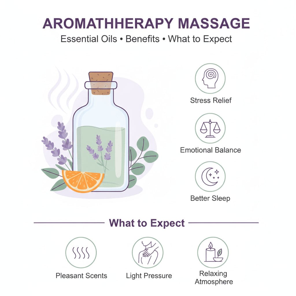 Professional aromatherapy massage with essential oils and candles in relaxing setting