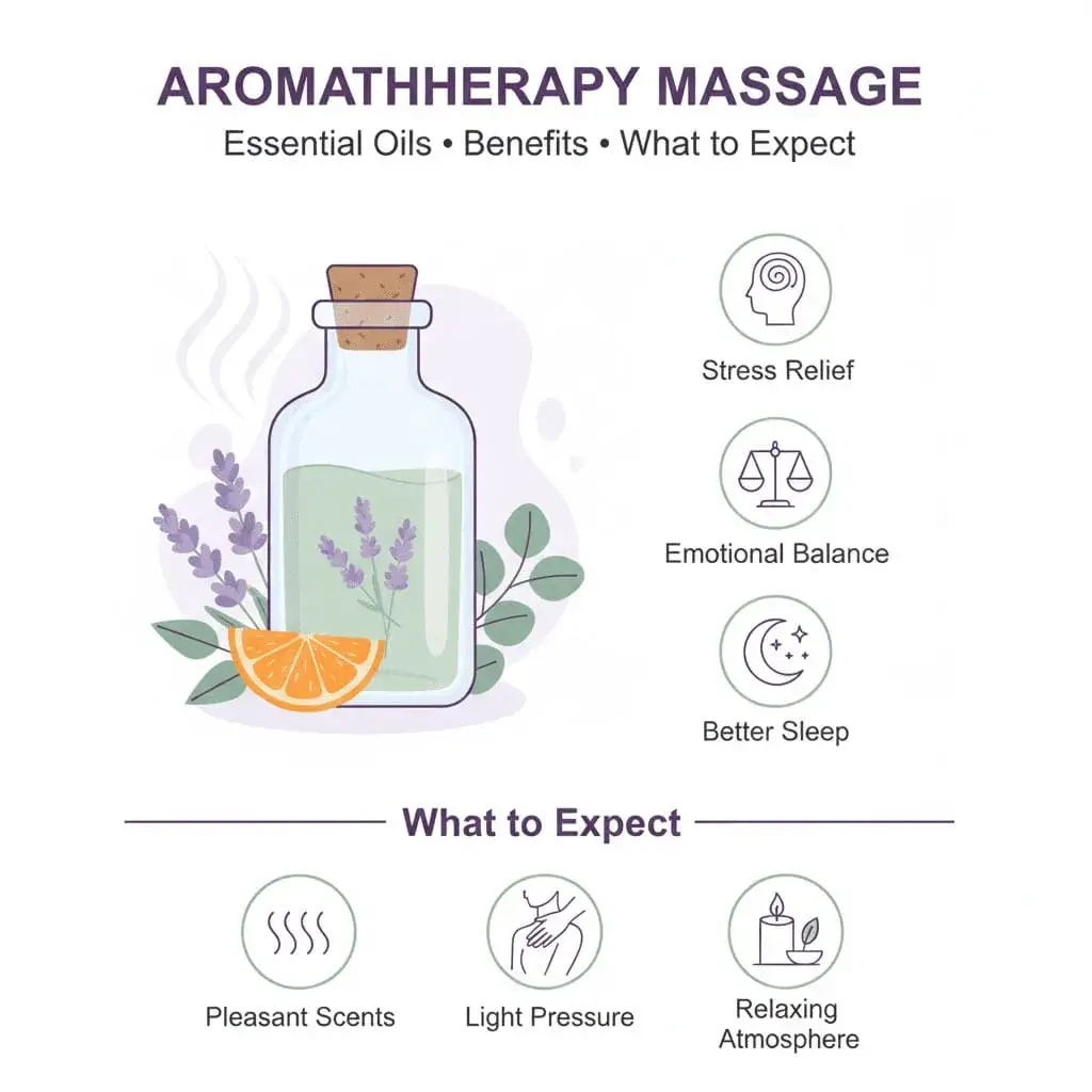 Professional aromatherapy massage with essential oils and candles in relaxing setting
