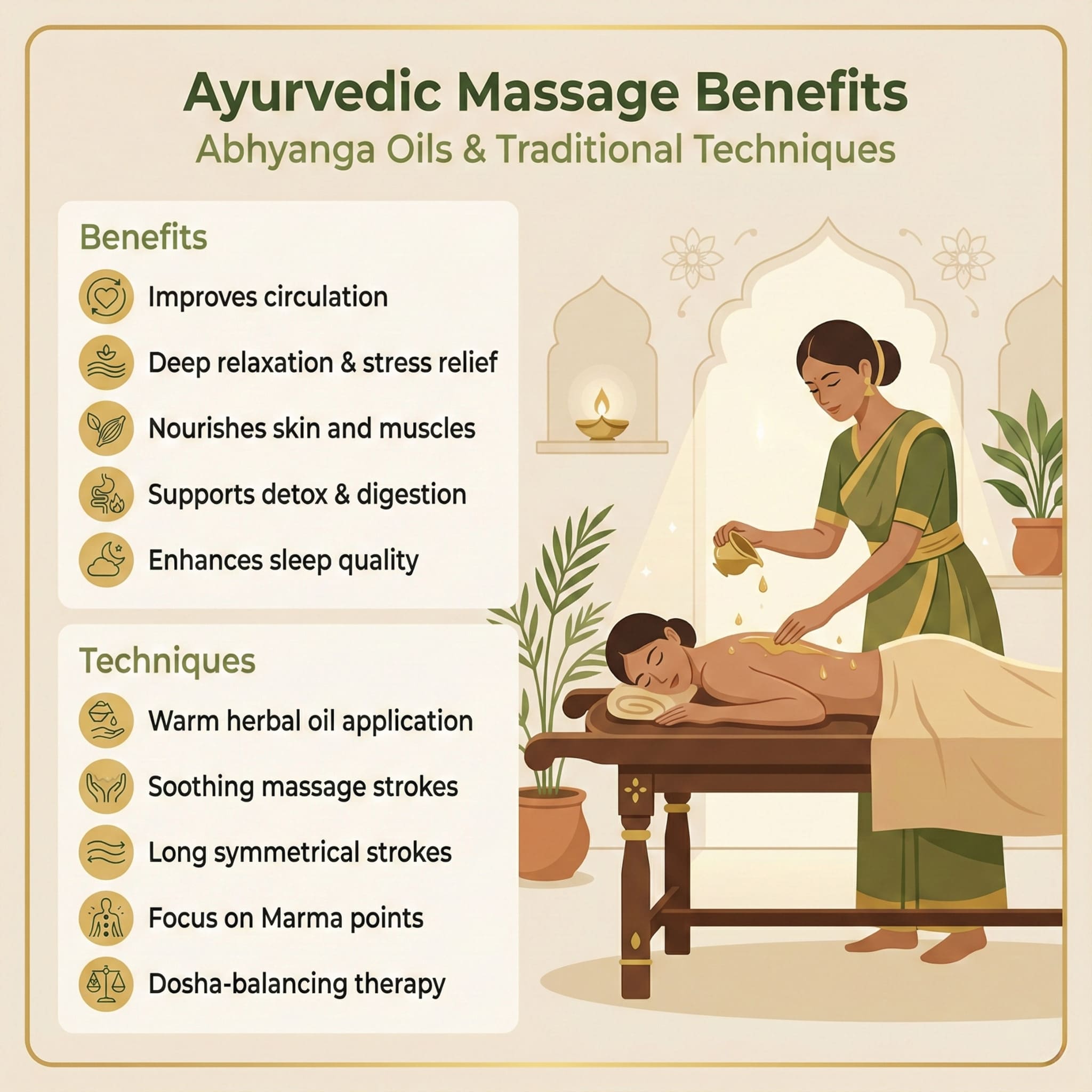 Traditional Ayurvedic Abhyanga massage with warm herbal oils