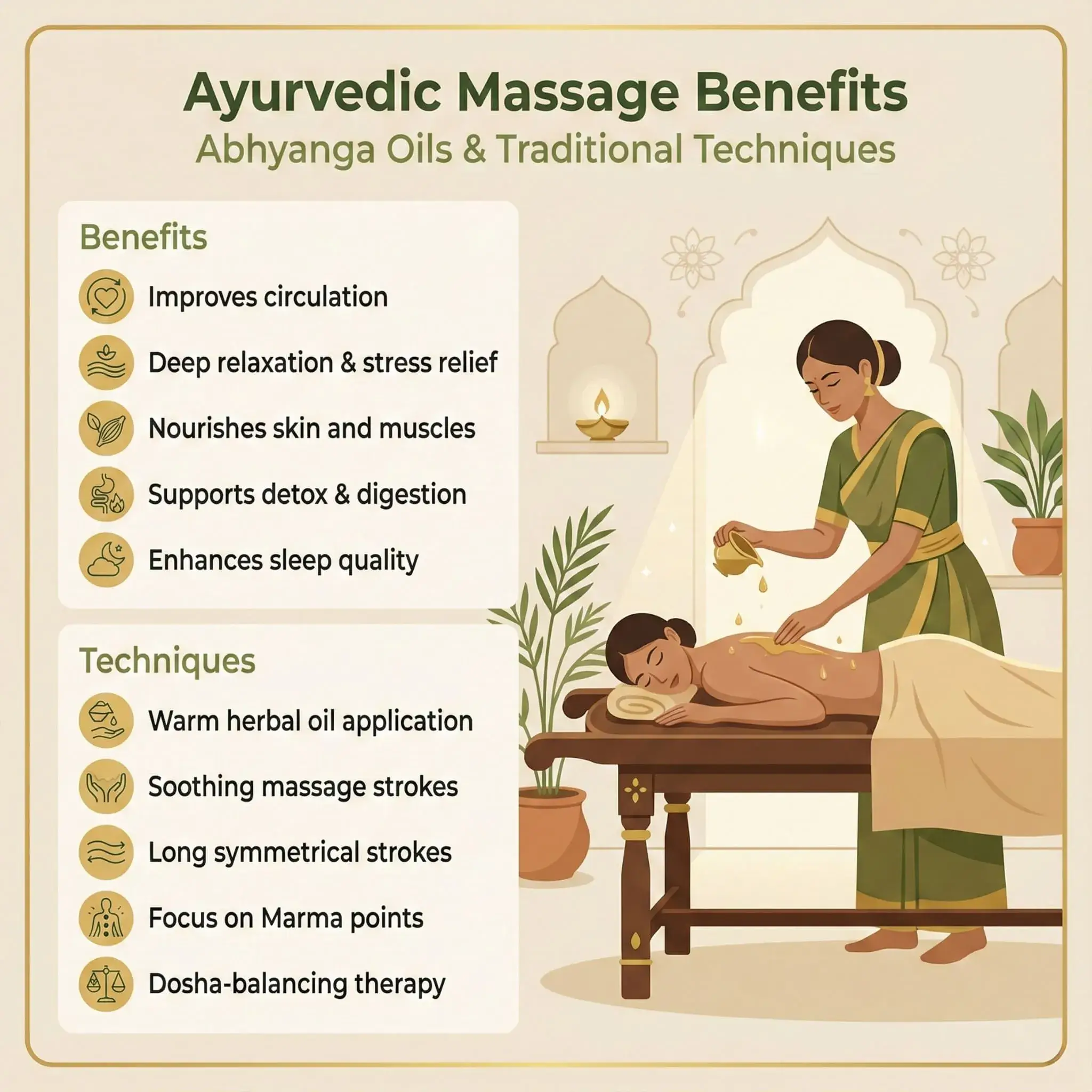 Traditional Ayurvedic Abhyanga massage with warm herbal oils