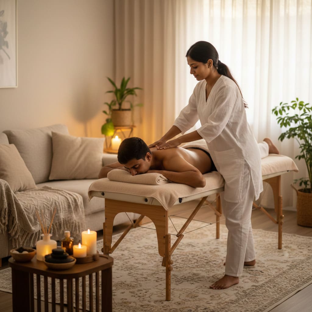 Professional home massage service in Delhi - therapist providing relaxation massage
