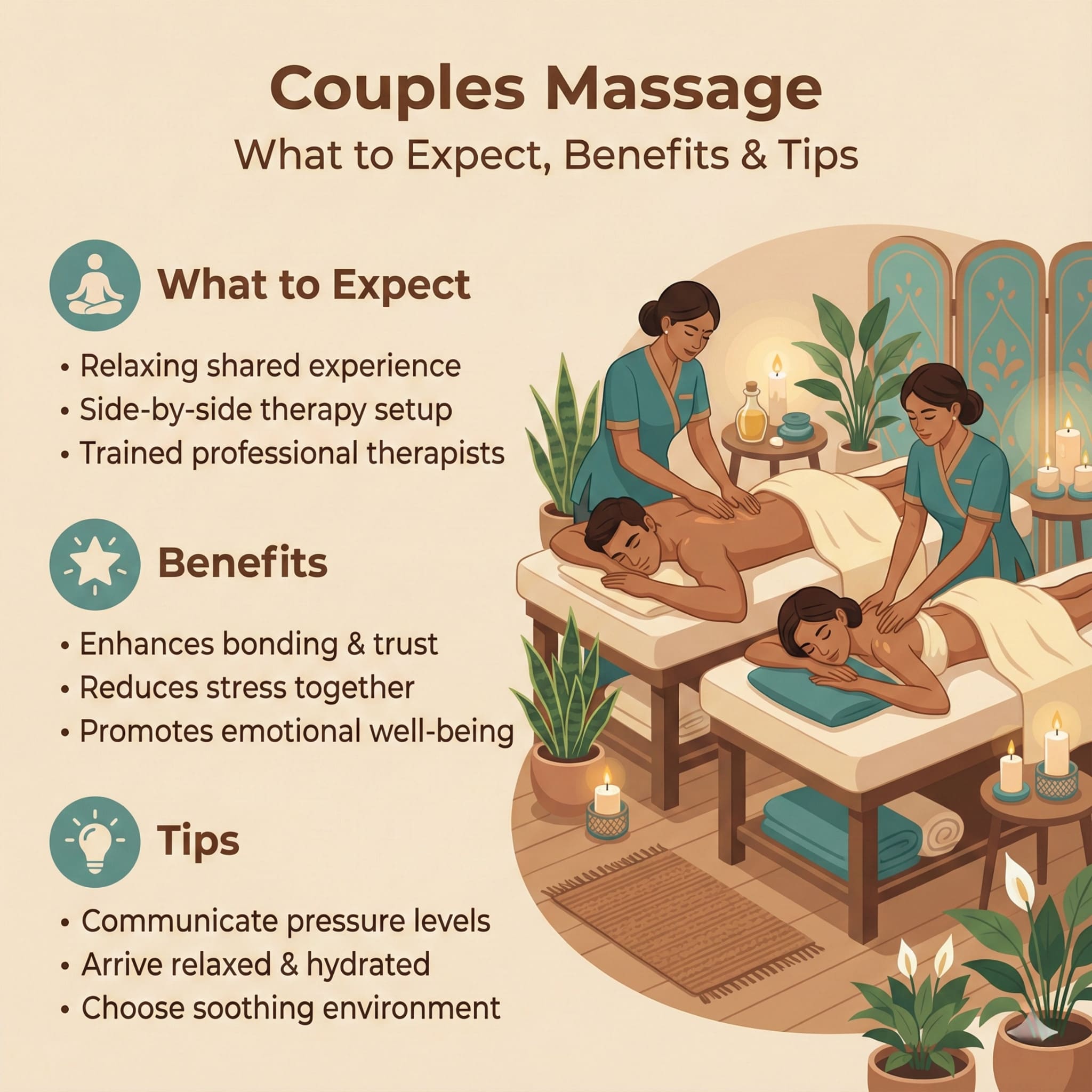 Couple enjoying relaxing massage experience together in comfortable setting