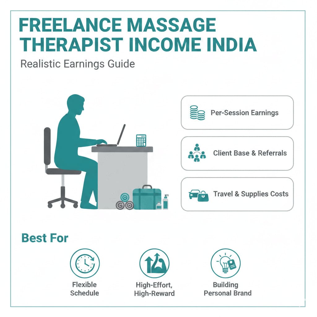 Freelance massage therapist with professional setup calculating earnings
