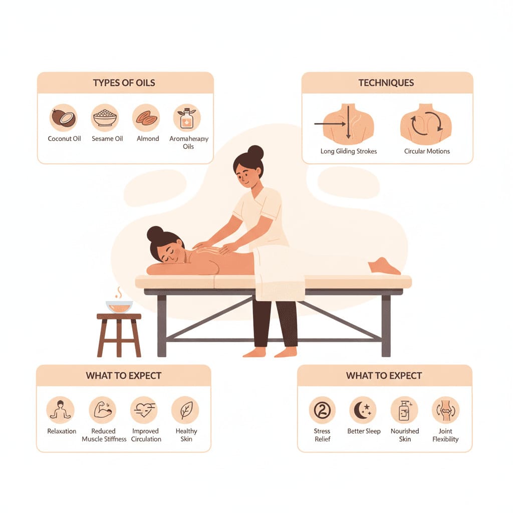 Various massage oils including coconut and sesame oil for body massage