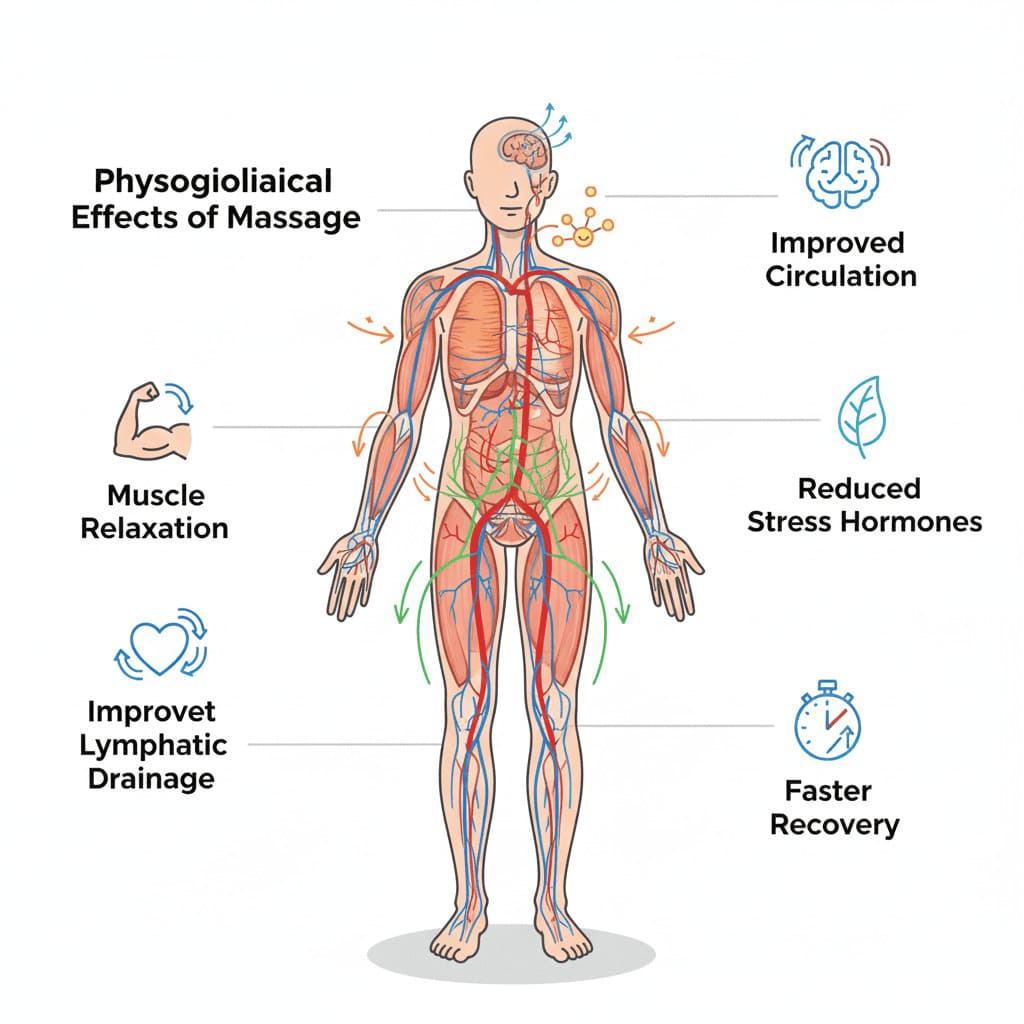 Illustration showing physiological effects of massage on human body